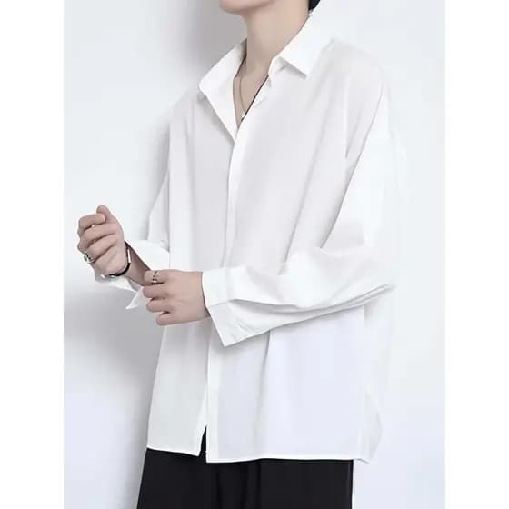 Camisa de cor sólida masculina de manga comprida luz estilo maduro High-End sentimento rufião bonito Casual topo masculi