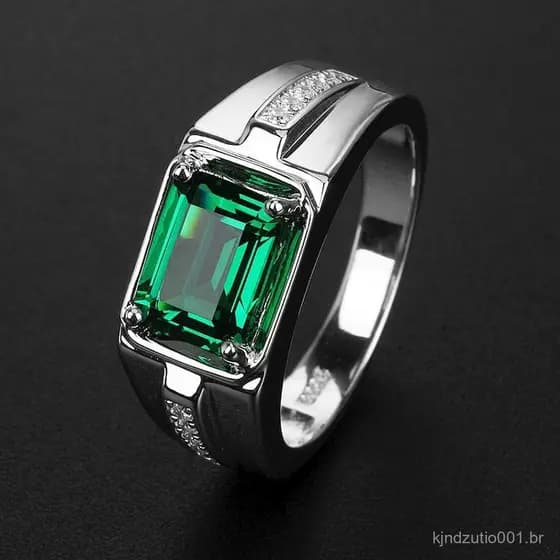 Anel Masculino De Prata Cristal Diamante Esmeralda Safira Para Casamento