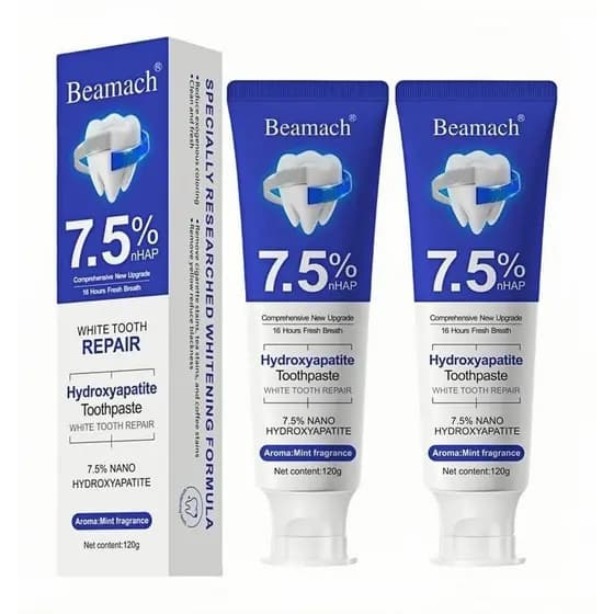 Pasta de Dente Beamach Hydroxyapatite 7,5% para Reparação do Esmalte e Clareamento dos Dentes, Sabor Refrescante, Sem Fl