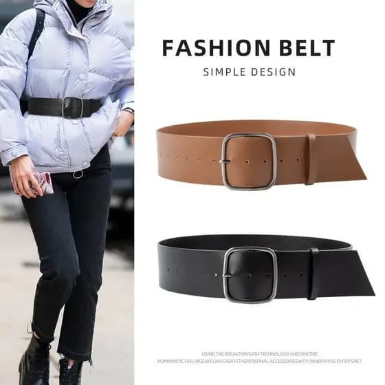 Cinto de couro legítimo para mulheres, adequado para vestidos e jeans, com fivela de pino, cinto largo para ajuste na ci