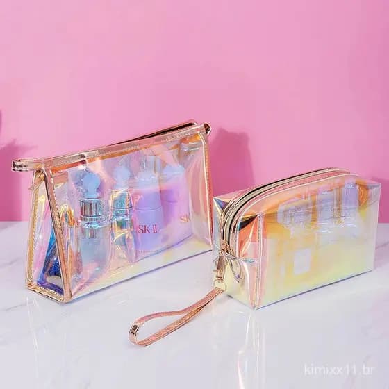 Bolsa de maquiagem transparente iridescente fornecida pela fábrica, bolsa de armazenamento portátil de alta qualidade, b