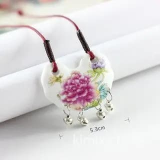 Colar de cerâmica vintage personalizado com pingente de flor de peônia azul e branca em estilo étnico boêmio, joias de m