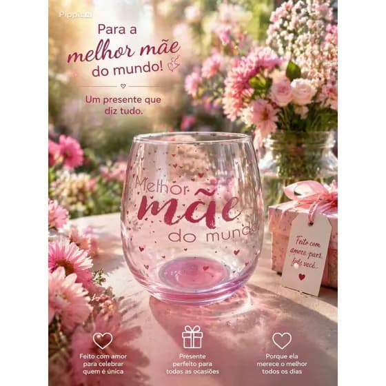 Copo de Vidro Transparente 480ml com Estampa Melhor Mãe do Mundo