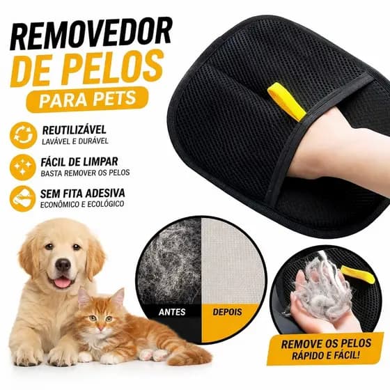 Luva Tira Pelo Pet Cachorro Gato Escova Removedora Anti Pelos Confortável Reutilizável
