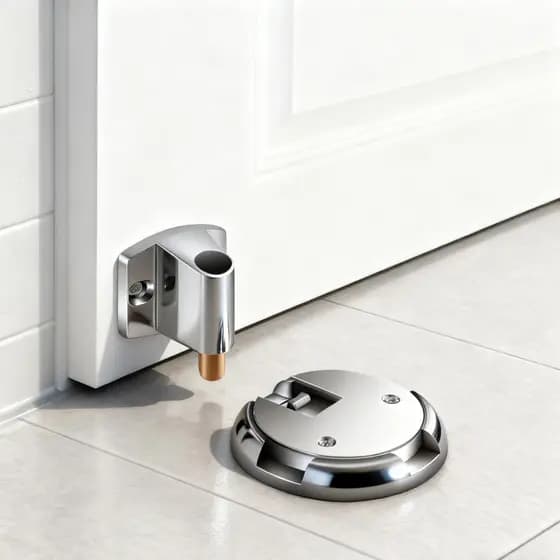 Trava e Batente de Porta Sem Furo Premium | Inox Escovado e Zinco | Silenci, Adesiva, Anti-Vento