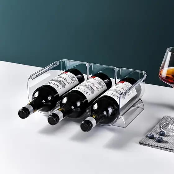 Rack de vinho acrílico para geladeira, empilhável, cerveja, bebidas, rack de armazenamento, luz, luxo, transparente, cri
