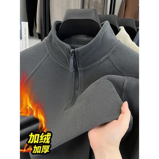2026/marca inverno masculino meia gola alta moletom de lã alemão forro de lã quente pulôver camisa de fundo duplo-