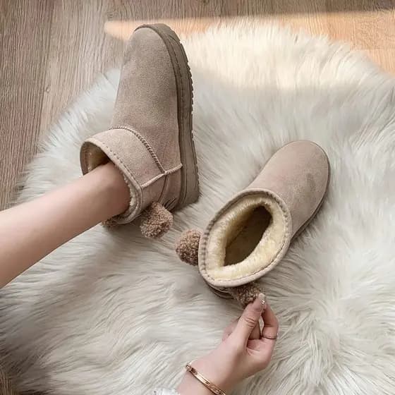 Botas de neve de inverno femininas forro de lã engrossado botas curtas deslizamento-em sapatos de pão Anti-deslizamento