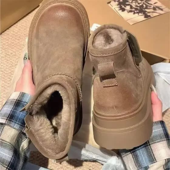 Botas de neve femininas 2026 inverno novo estilo forro de lã engrossado ao ar livre pele de sola grossa integrada quente