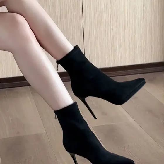 Preto elástico fino meias botas outono inverno novo estilo plataforma à prova dwaterproof água tubo médio salto Stiletto