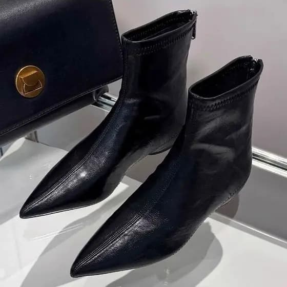 Botas curtas femininas de salto cunha, novo estilo 2025, outono inverno, zíper traseiro, botas finas elásticas, botas fe