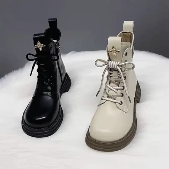 Botas curtas de couro macio femininas primavera outono botas únicas botas de couro estilo britânico botas de salto gross