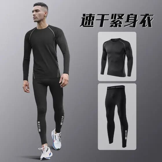 Calças de secagem rápida correndo terno esportivo masculino roupa interior térmica calças de treinamento de alta elastic