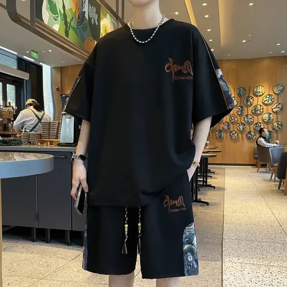 Masculino plus size verão esportes terno de manga curta estilo chinês plus size roupas masculinas bordado chinês naciona