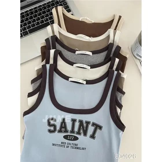 Junho puro desejo quente menina carta impressa colete contraste cor interior estilingue U-pescoço exterior Wear bm camis