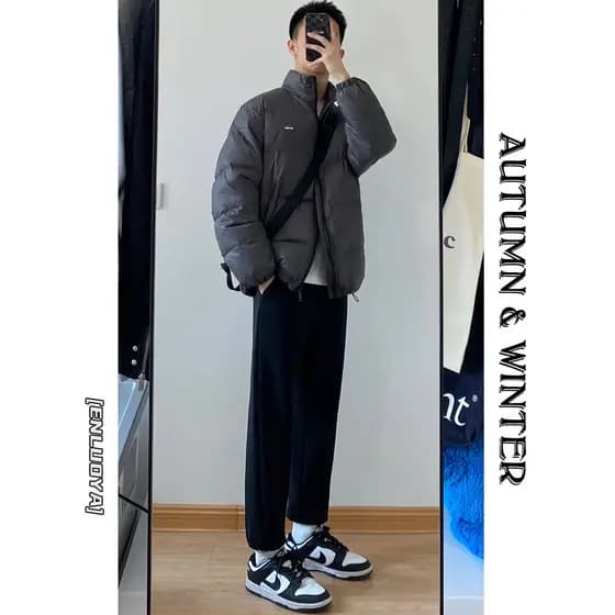 Enloa jaqueta leve masculina inverno americano Casual gola alta pato branco jaqueta quente à prova de vento algodão acol