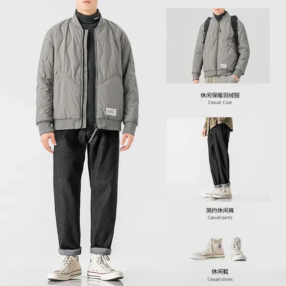 Enloa jaqueta curta masculina inverno leve quente gola de beisebol jaqueta Casual terno masculino jaqueta à prova de ven