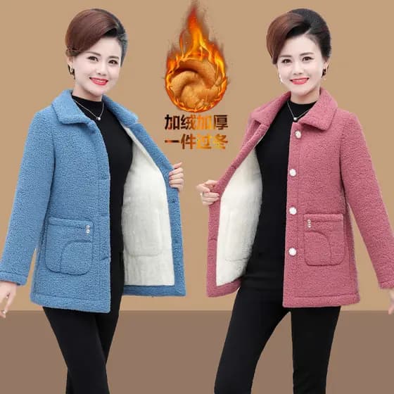 Roupas de inverno para mulheres idosas de meia-idade, forro de lã, casaco engrossado, estilo ocidental, roupas de mãe, i