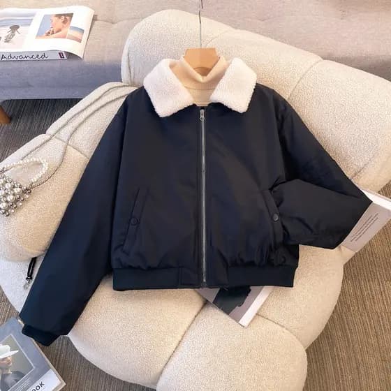 Jaqueta acolchoada feminina inverno 2025 novo estilo Super bonito jaqueta de vôo acolchoado jaqueta curta gola de pele q