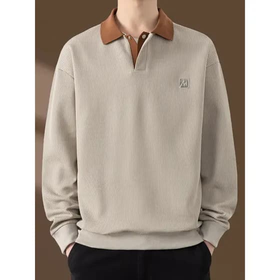 Lapela moletom masculino 2026 novo estilo primavera outono camisa polo Street Wear topo juventude High-End cinza pulôver