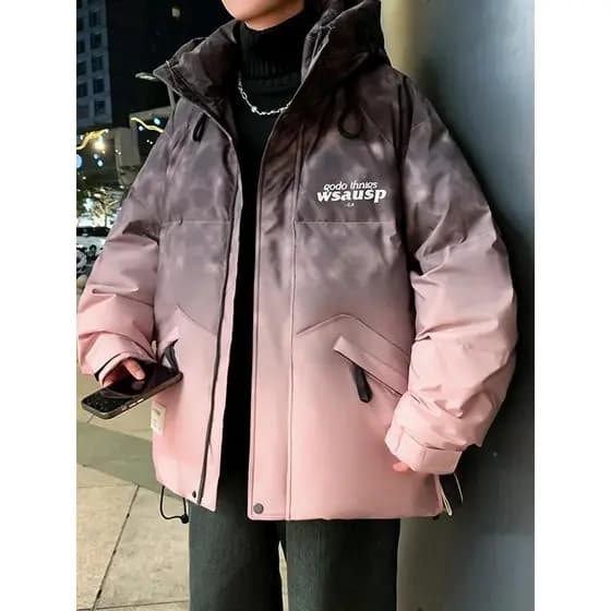 Jaqueta de cor gradiente masculina jaqueta inverno novo estilo Street Wear estilo Hong Kong ferramentas engrossado juven