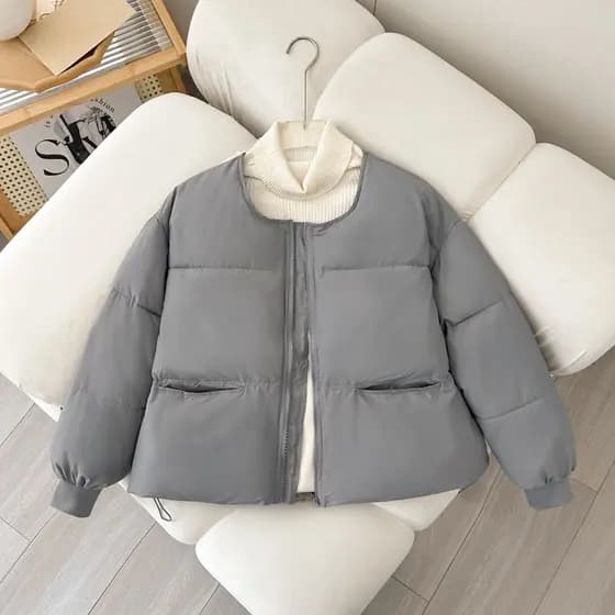 Este inverno novo estilo de manga comprida em torno do pescoço jaqueta de pão espessada tamanho grande solto pequeno aco