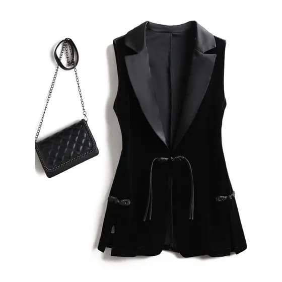 Preto ouro veludo sem mangas terno colete feminino jaqueta exterior terno colete feminino exterior Wear primavera outono