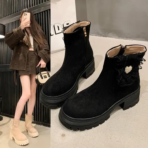 Bonito Martin botas femininas estilo britânico botas de sola grossa feminino 2025 novo estilo moda All-Match botas curta