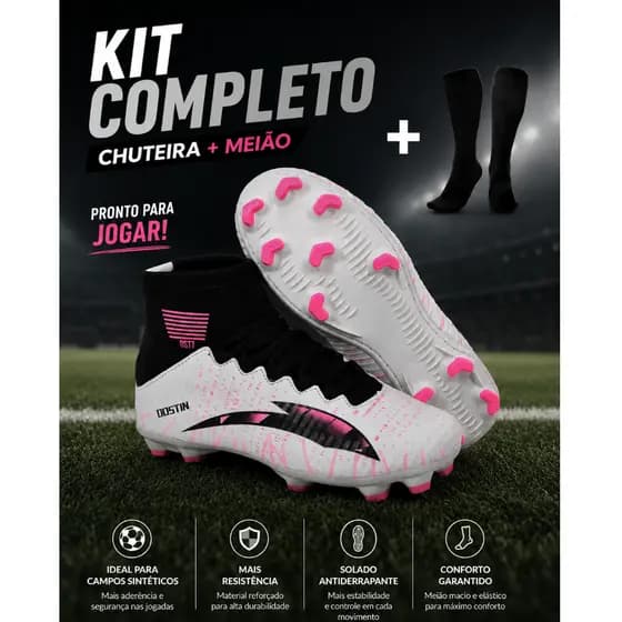 Chuteira de Campo Original Botinha Cano Alto com Travas Futebol de Campo Masculina Confortável Antiderrapante Birro