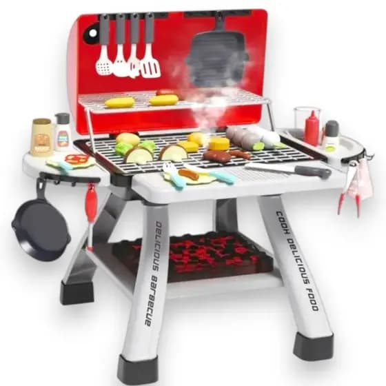 Churrasqueira Infantil Brinquedo Kit Churrasco Realista Grelha Espetinhos Utensílios Comidinhas Faz Conta Kids Interativ