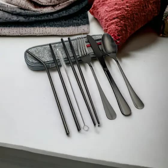 Kit Talheres Portátil Hashi Canudo Estojo Viagem Marmita Prática Versátil Trabalho Camping Cozinha Qualidade