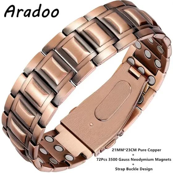 Pulseira ARADOO 3X de cobre puro com ímãs de neodímio, adequada para presentes de joias masculinas.
