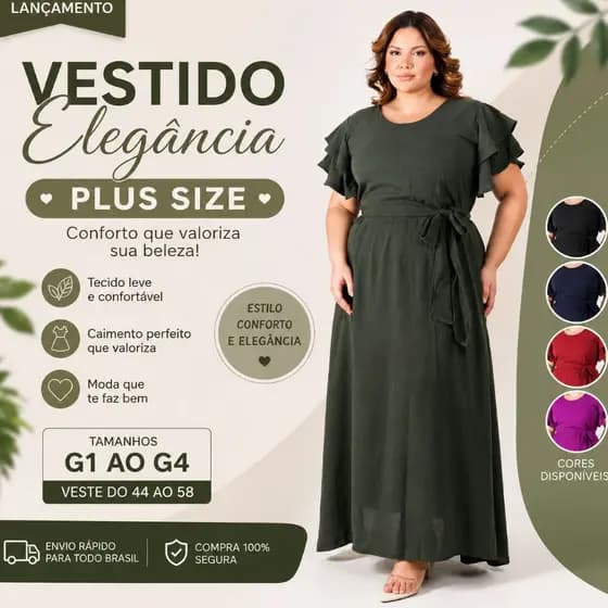 Vestido Longo Feminino Plus Size Elegante Tecido Leve Cinto Ajustável Saia Longa