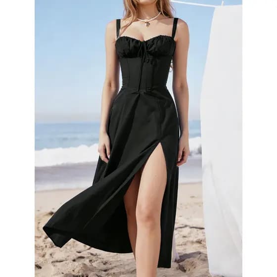 Vestido Feminino de Midi Bodycon , Fendas Laterais, Elegante e Tendência.