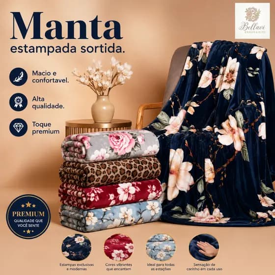 KIT 3 Cobertor Manta Casal Padrão Antialérgico Várias Cores