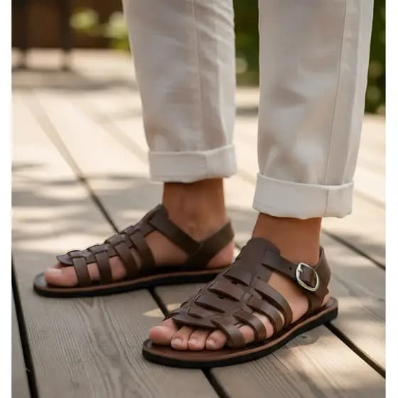 Sandália de Couro Rasterinha Masculino Franciscana Tradicional 4 TIRAS Marron