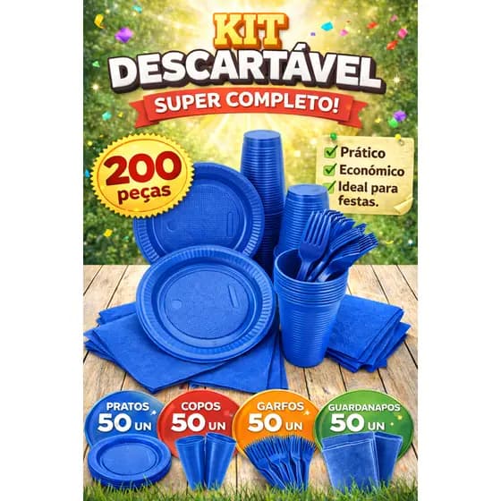 Kit Festa Completo 200 Peças Coloridas – Descartáveis Aniversário Eventos Brasil Copa Arraia Junina