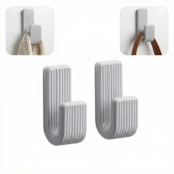Kit Com 2 Ganchos Cinzas com Suporte Resistente Com Fita Dupla Face Para Toalhas Roupas Acessórios