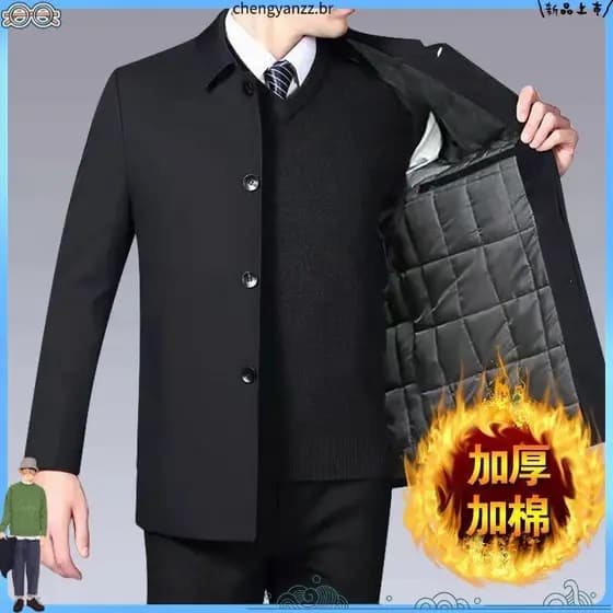 Jaqueta acolchoada masculina outono inverno jaqueta masculina de meia-idade jaqueta para idosos pai usar jaqueta de negó