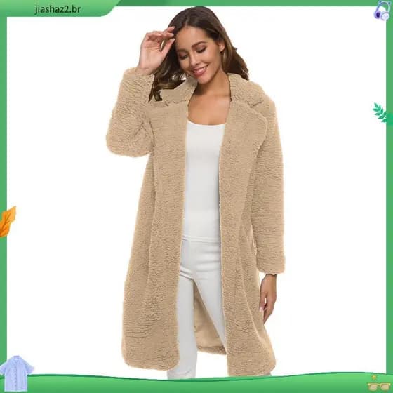 Casaco Feminino Sobretudo Teddy Max Alongado Forrado Elegante