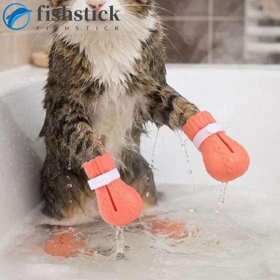 FISHSTICKA 4 Pcs Protetor De Garra De Gato , Botas De Lavagem De Banho Anti-Riscos Ajustáveis , Sapatos Convenientes Par