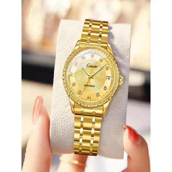 relogio masculino Relógio masculino e feminino cravejado de diamantes, luminoso, calendário duplo, à prova d'água, deusa