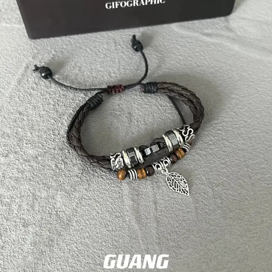 pulseira masculina pulseira GUANG Retro folha trançada pulseira masculino feminino Hip-Hop nicho Design doce legal All-M