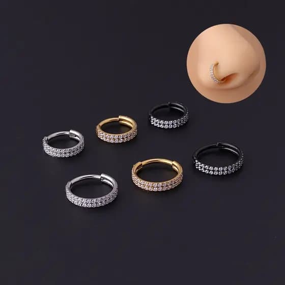Joia de piercing de duplo arco em liga de titânio G23, adequada para cartilagem, concha da orelha, septo nasal, lóbulo d