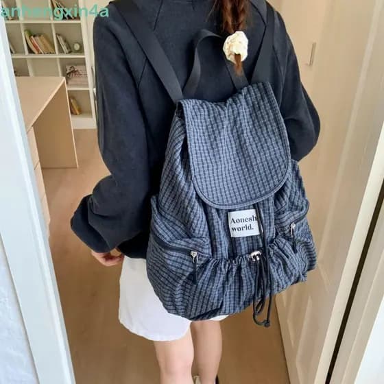 Mochilas De Desenho ANHENGXIN , Bolsas De Ombro Franzidas Coreanas De Cor Sólida , Mochila Escolar De Estudante De Grand