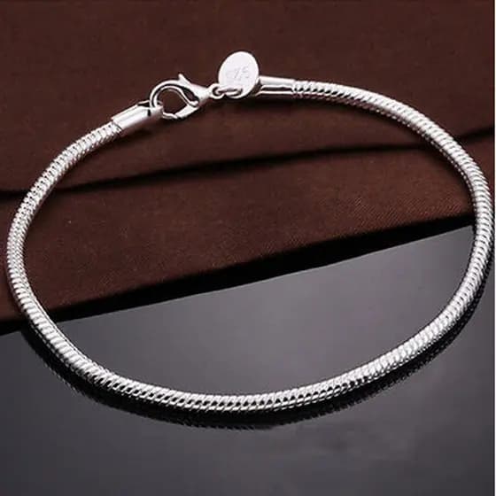 Pulseira Prata Esterlina 925 E 3mm Para Mulheres