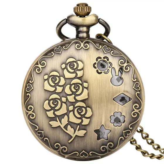 Relógio De Bolso Steampunk Esculpido Com Flor Rosa E Colar , Suéter , Corrente , Movimento De Quartzo , Relógios Para Mu