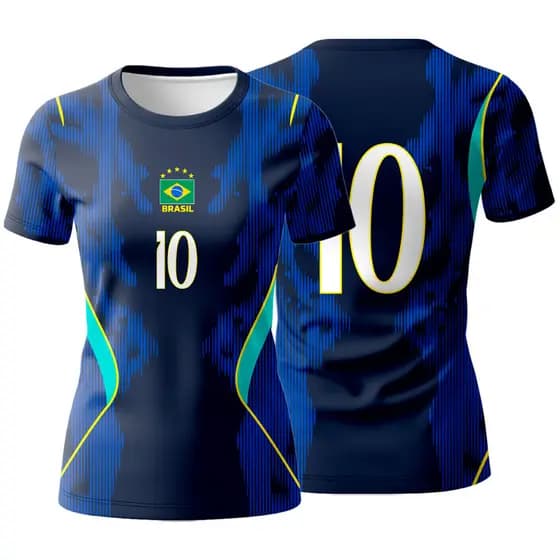 Camiseta Camisa Brasil Copa 2026 Azul Torcida Dry-Fit Proteção UV50+ Feminina Baby Look