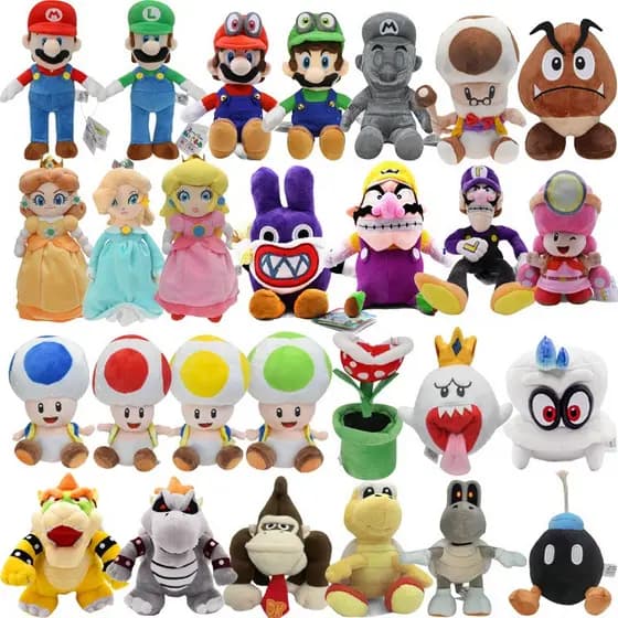 Super Mario Plush Toy Bonecas De Pelúcia Bowser Princesa Pêssego Yoshi Luigi Sapo Figuras Suaves Presentes Para Crianças