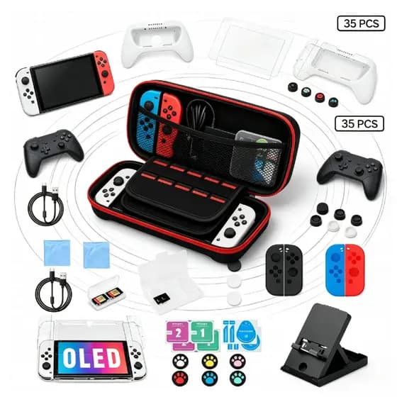 Kit 35 Peças Bolsa Case Estojo para Nintendo Switch OLED com Acessórios